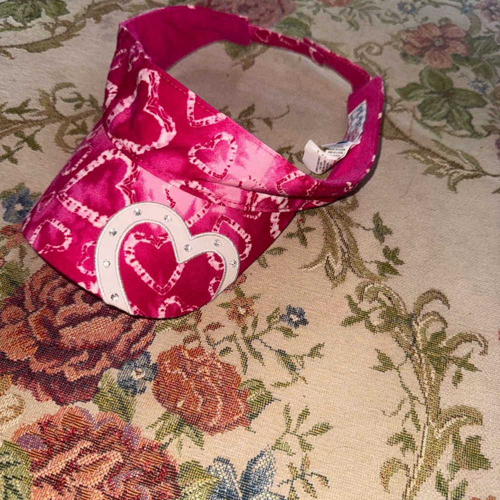 Pink Heart Visor with Rhinestone Accent